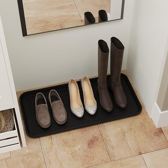 Ottomanson 15” x 30” Multi-Purpose Boot Tray - Waterproof Mat for Shoes, Pet Food, Litter Box, Painting &amp; Planting - 1.2” Raised Edge for Spill Protection