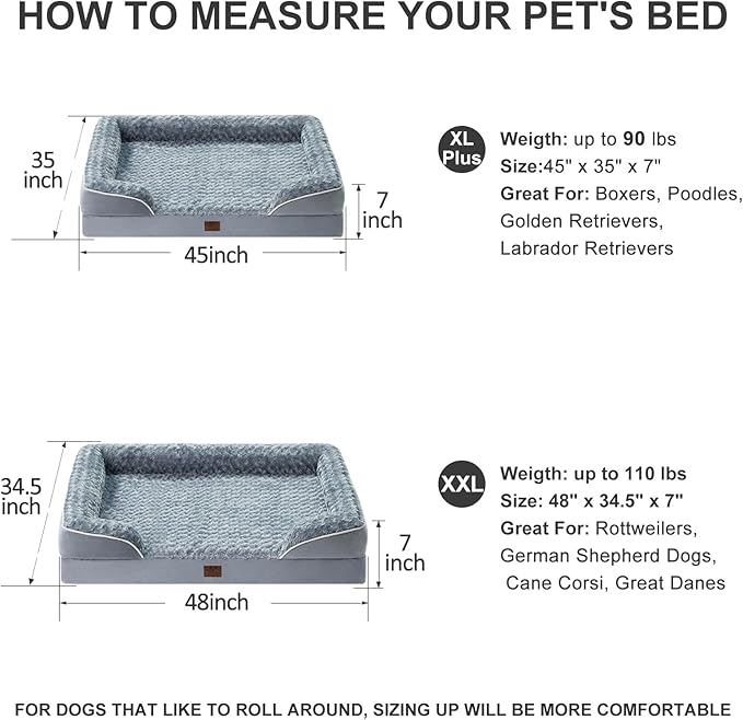 WNPETHOME Dog Beds for Large Sized Dogs, Washable Orthopedic Dog Couch Sofa Bed with Waterproof Lining &amp; Non-Skid Bottom for Pet Sleeping