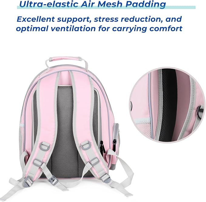Lollimeow Cat Carrier Backpack, Bubble Dual Expandable Backpack Carrier, Pets and Small Dogs,Airline-Approved, Designed for Travel, Hiking, Walking &amp; Outdoor Use (Dual Expandable-Pink)