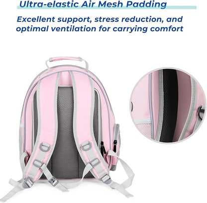 Lollimeow Cat Carrier Backpack, Bubble Dual Expandable Backpack Carrier, Pets and Small Dogs,Airline-Approved, Designed for Travel, Hiking, Walking &amp; Outdoor Use (Dual Expandable-Pink)