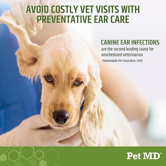 Pet MD Dog Ear Cleaning Wipes with Aloe and Eucalyptus + Veterinary Tris Flush Cat &amp; Dog Ear Cleaner