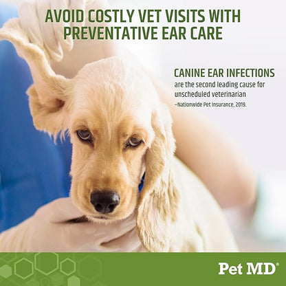 Pet MD Dog Ear Cleaning Wipes with Aloe and Eucalyptus + Veterinary Tris Flush Cat &amp; Dog Ear Cleaner