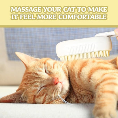 3-in-1 Rechargeable Steam Brush for Cats &amp; Dogs - Anti-Static Spray Pet Grooming Brush with Warm Mist Massage, Hair Shedding Control, Detangling Comb &amp; Cleaning Tool for Effective Deshedding