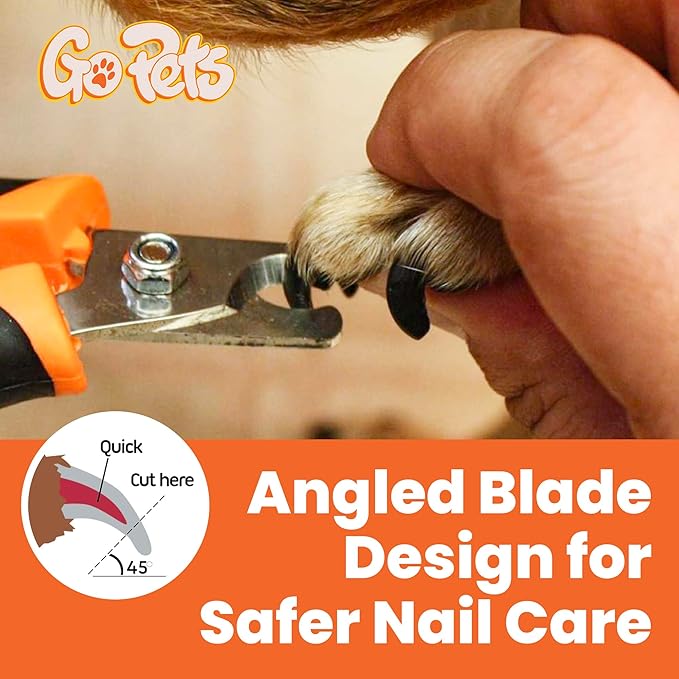 GoPets Nail Clipper for Small to Medium Pets, Quick Sensor Safety Guard, Heavy Duty Trimmer for Thick Nails, Stainless Steel Blades, Grooming Tool for Dogs &amp; Cats, Non-Slip Handle, Built-in Nail File