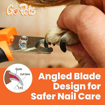GoPets Nail Clipper for Small to Medium Pets, Quick Sensor Safety Guard, Heavy Duty Trimmer for Thick Nails, Stainless Steel Blades, Grooming Tool for Dogs &amp; Cats, Non-Slip Handle, Built-in Nail File