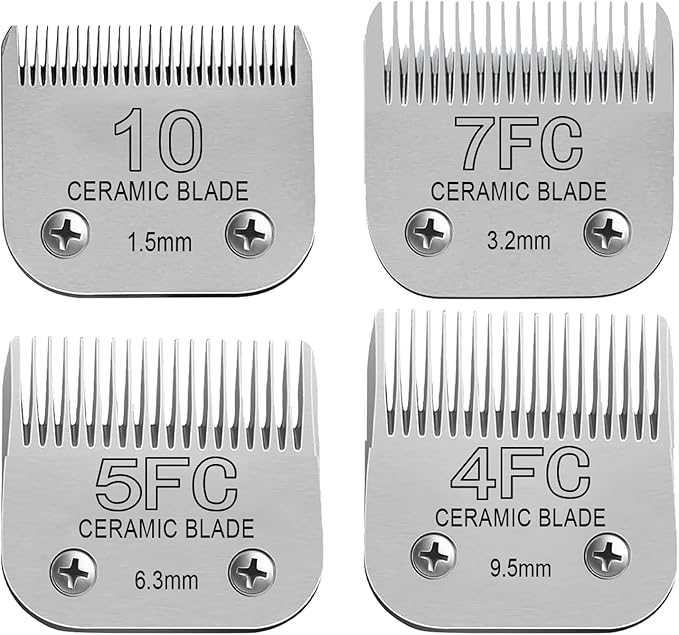 Size10/ 7FC/5FC/4FC Detachable Pet Dog Clipper Blades, Compatible with Most Oster A5, KM Series Clippers,Made of Ceramic Blade &amp; Stainless Steel Blade 5PACK
