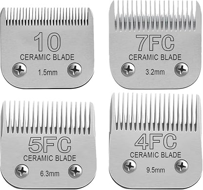 Size10/ 7FC/5FC/4FC Detachable Pet Dog Clipper Blades, Compatible with Most Oster A5, KM Series Clippers,Made of Ceramic Blade &amp; Stainless Steel Blade 5PACK