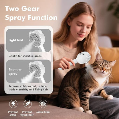 4 in 1 Pet Steam Brush for Cat &amp; Dog, Cat Steam Brush for indoor Cats, Self Cleaning Shedding &amp; Grooming Tool with Waterless Shampoo, Pet Spray Hair Removal Comb with Release Button &amp; Water Tank