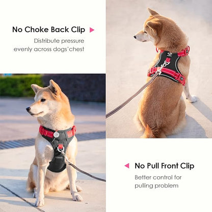 PHOEPET No Pull Dog Harness, Unique Colors Reflective Adjustable Dog Vest, with Soft Training Handle Metal Clips for Small Medium Large Dogs (Black Base &amp; Red Straps,XL)