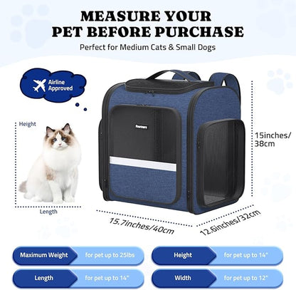 Pawtners Dog Backpack Carrier Dog Carrier with Anti-Scratch Mesh with Great Ventilation, Large Pet Carrier Backpack for Small Dogs &amp; Large Cats, Foldable Designed Pet Backpack Perfect for Travel