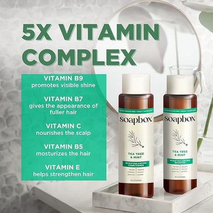 Soapbox Tea Tree Shampoo and Conditioner Set, Scalp Balancing with Tea Tree Oil, Jojoba Oil, Aloe and Shea Butter to Clean and Purify for All Hair Types, 1 Liter Each (Pack of 2)