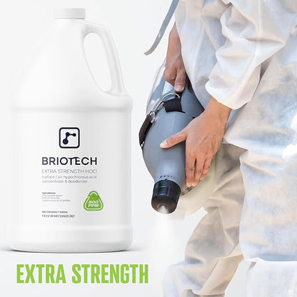 BRIOTECH Extra Strength HOCl Cleaner, 500 PPM Hypochlorous Acid Concentrate, ULV Foggers &amp; Humidifiers, Professional Deodorizer for Dental, Offices, Schools, Homes, Peroxide Free, 1 Gallon