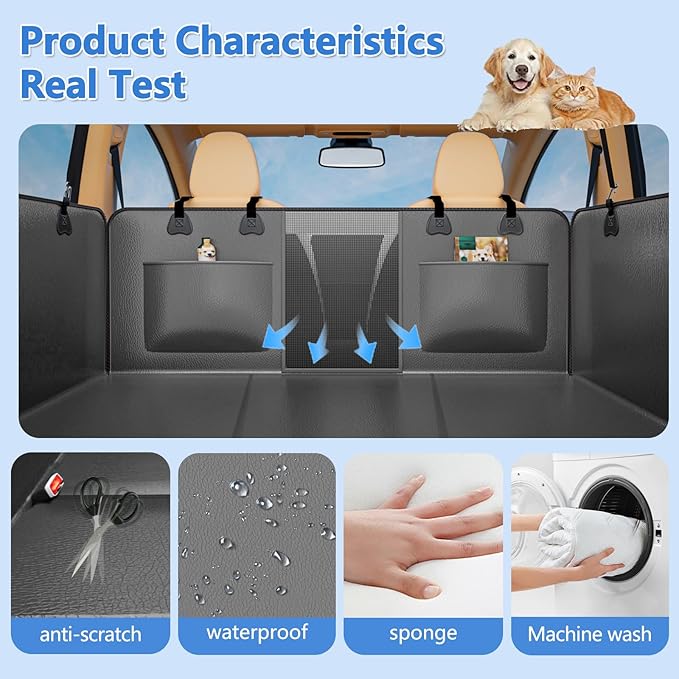 Hard Bottom Dog Car Seat Cover for Back Seat – Waterproof Nonslip Hammock Extender for Trucks &amp; SUVs, Heavy Duty Pet Protector, Gray Faux Leather