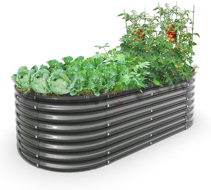 A ANLEOLIFE 6X3X2 ft Galvanized Raised Garden Beds Outdoor, Oval Large Metal Deep Root Planter Box for Planting Vegetables Flowers Herb, Anti-Rust &amp; Easy-Setup, Quartz Grey