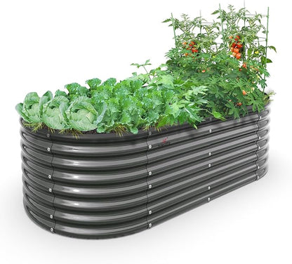 A ANLEOLIFE 6X3X2 ft Galvanized Raised Garden Beds Outdoor, Oval Large Metal Deep Root Planter Box for Planting Vegetables Flowers Herb, Anti-Rust &amp; Easy-Setup, Quartz Grey