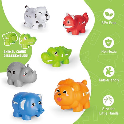 Learning Toys for 2 3 4 Year Old, 20 Pcs Number Matching Game with Digital English, 10 Different Animal Figures, Preschool Activities Montessori Fine Motor Toys for Toddlers Kids