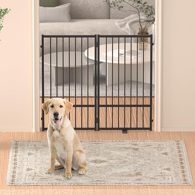 Full Metal Freestanding Dog Gate with Door, 36&