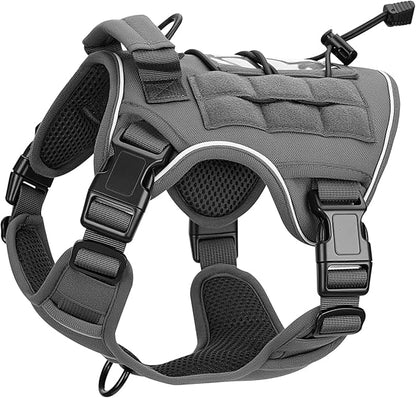 Heavy-Duty Tactical Dog Harness for Large Dogs, No Pull Adjustable Reflective Pet Vest with Molle System, K9 Military-Grade Control for Service Training, Outdoor &amp; 10+ Breeds, Gray, Small