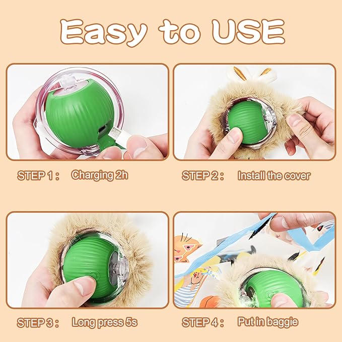 Rocfish Interactive Cat Toys Ball - Automatic Fast Rolling Ball in Play Mat, Hide and Seek Mouse Catching Game, Low-Noise Cat Enrichment Toys in Pouch for Indoor Bored Cats (Green Toy &amp; Round Mat)