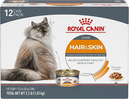 Royal Canin Feline Care Nutrition Hair &amp; Skin Care Thin Slices in Gravy Canned Cat Food, 3 oz can (12-Count)