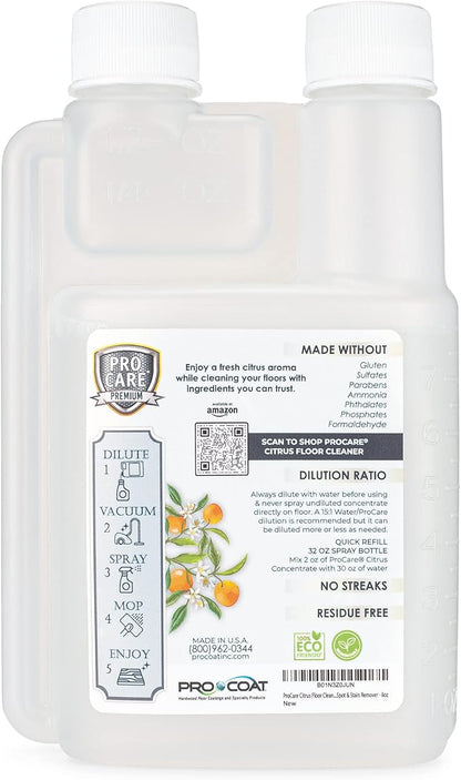 ProCare Citrus Floor Cleaner Concentrate (Made in USA) | Vinyl, Wood, Tile, Stone &amp; Laminate Floor Cleaner For Mopping, Household Supplies, Cleaning Solution Concentrate For Kitchen &amp; Bathroom - 8oz