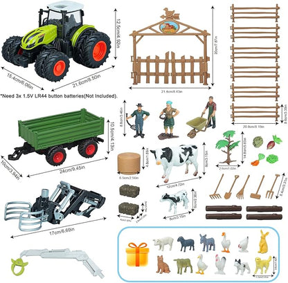 46Pcs Farm Toys, Tractor Toy w/Lights &amp; Sound, Farm Animals Toys for 3 4 5 6 7 8+ Year Old Toddler Girls Boys Kid, Figures Farmer Vehicle Truck Fence Farm Playset Educational Learning Toys