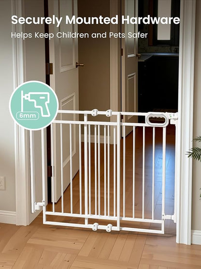 Grownsy Baby Gate for Stairs- No Bottom Bar, Adjustable Width 32” to 48” for Child and Pet, Dog Gate with Auto-Close &amp; One-Hand Operation, Screw-in Installation for Doorways and Indoor Use