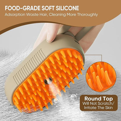 4-in-1 Cat Steam Brush for shedding–Self-Cleaning Comb for Long and Short Hair Cats and Dogs, Steam Pet Brush for Hair Removal, Vibrating Message, Grooming &amp; Relaxation (Khaki)