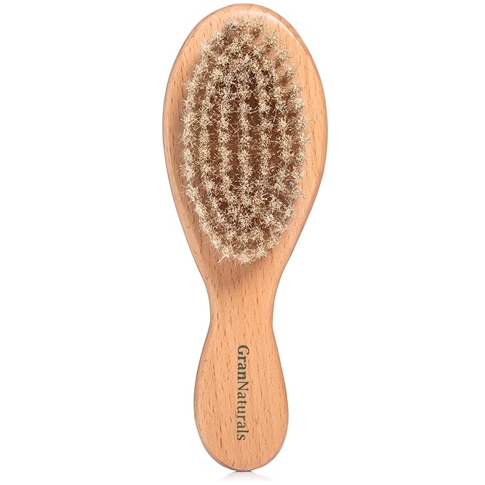 GranNaturals Boar Bristle Soft Cat Brush for Indoor, Outdoor, Short Haired Cats, Kittens, Small Dog, Rabbit, Furry Pets - Gentle Grooming on Sensitive Hair Coat &amp; Tail with Durable Wooden Handle
