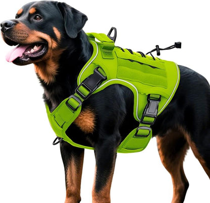 Heavy-Duty Tactical Dog Harness for Large Dogs, No Pull Adjustable Reflective Pet Vest with Molle System, K9 Military-Grade Control for Service Training, Outdoor &amp; 10+ Breeds, Wild Lime, XX-Large