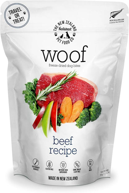 Woof Freeze Dried Dog Food - Beef Recipe, High Protein, Dog Food Topper &amp; Dog Treats, All Life Stages, 1.76 oz