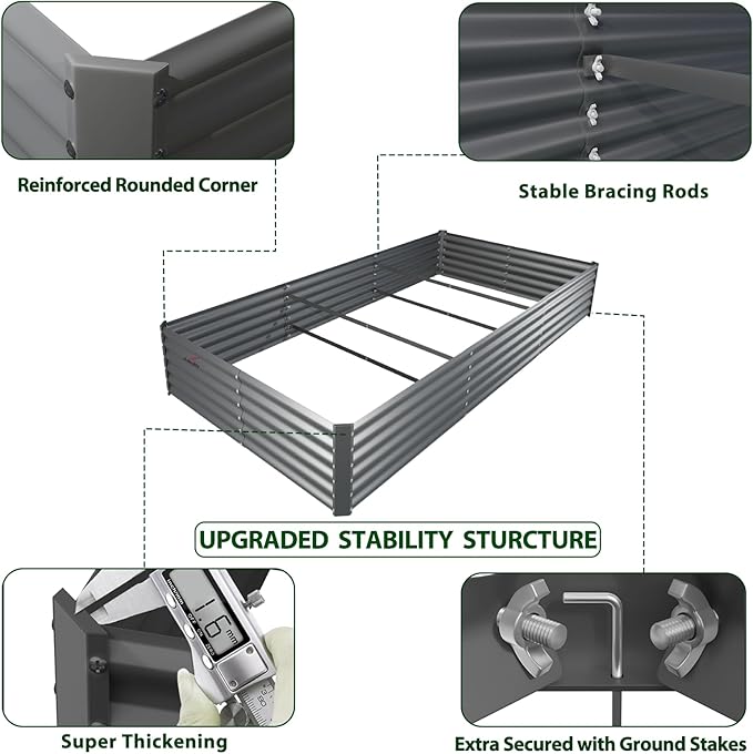 A ANLEOLIFE 8X4X1.5 ft Galvanized Raised Garden Beds Outdoor, Rectangular Metal Planter Box for Planting Vegetables Flowers Herb, Anti-Rust &amp; Easy-Setup, Quartz Grey