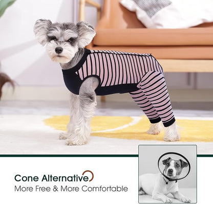 Kuoser Dog Recovery Suit, Anti Licking Dogs Rear Leg Sleeve, Abdominal Dog Surgical Suit with Pants Cover Protect Wounds, Dogs Elbow Protector Soft Pet Surgery Onesie Cone Alternative, Pink L