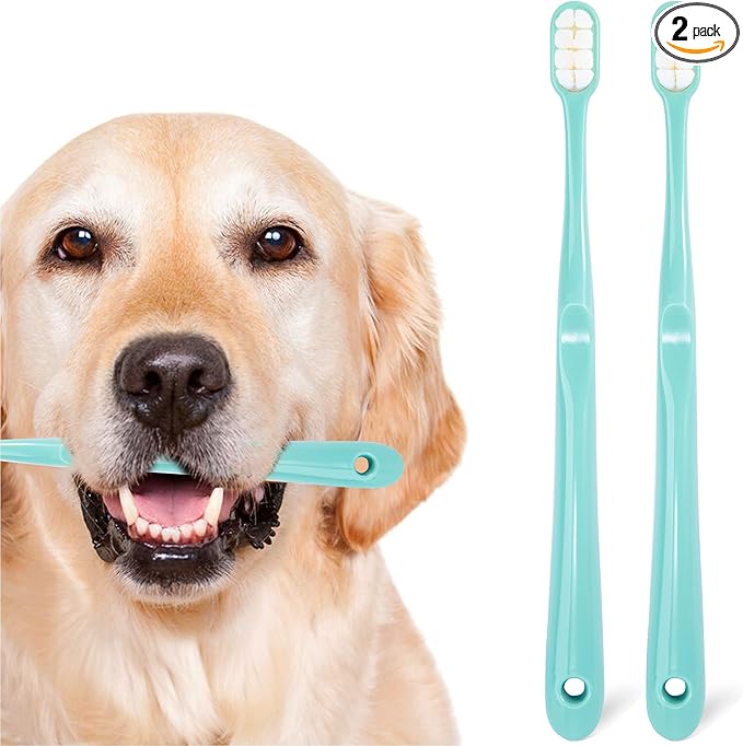 Dog Toothbrush Kit 2 Pack, Ultra Soft Pet Tooth Brush for Medium to Large Dogs &amp; Cats, Animal Teeth Brushing Kit for Easy Dental Cleaning, 2 Pcs, Green