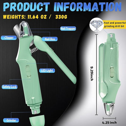 2 in 1 Dog Nail Clippers and Grinder with Lights &amp; Cat Nail Clipper for Large Medium Small Dogs Cats Nail Trimmers USB Rechargeable with 2 LED Lights Dog Claw Care for Non-Black Nails