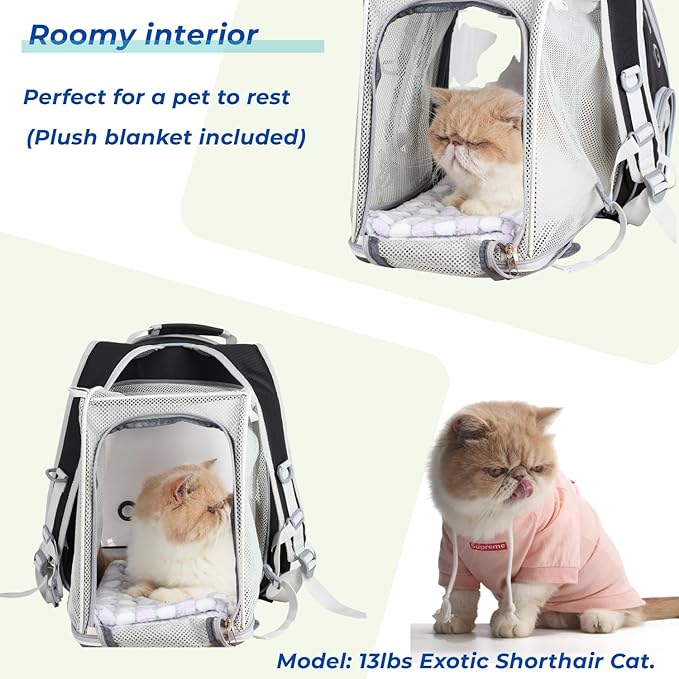 Lollimeow Cat Carrier Backpack, Bubble Expandable Backpack Carrier, Pets and Small Dogs,Airline-Approved, Designed for Travel, Hiking, Walking &amp; Outdoor Use (Square Back Expandable-Black)
