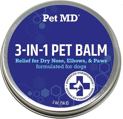 Pet MD Dog Paw Balm - 3-in-1 Paw, Nose/Snout, &amp; Elbow Moisturizer &amp; Paw Protectors for Dogs - 2 oz Paw Wax with Shea Butter, Coconut Oil, &amp; Beeswax
