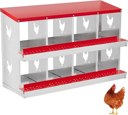8 Hole Chicken Nesting Box with Roll Out Egg Tray, Rustproof &amp; Ventilated Chicken Laying Boxes for Hens, Chickens, Ducks | Easy-Clean Poultry Coop Accessories