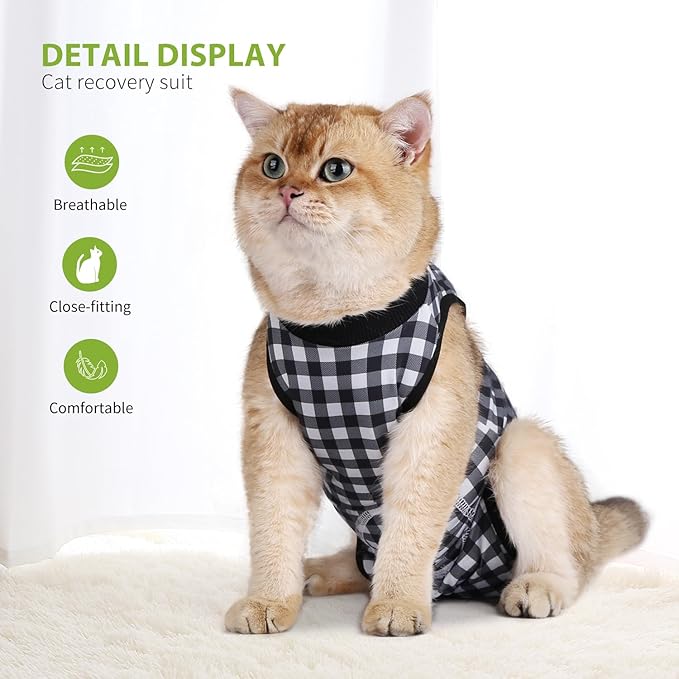 2 Packs Cat Surgery Recovery Suit Surgical Clothes Abdominal Wounds Anti-Licking Cat Bodysuit Onesie Substitute E-Collar&amp; Cone
