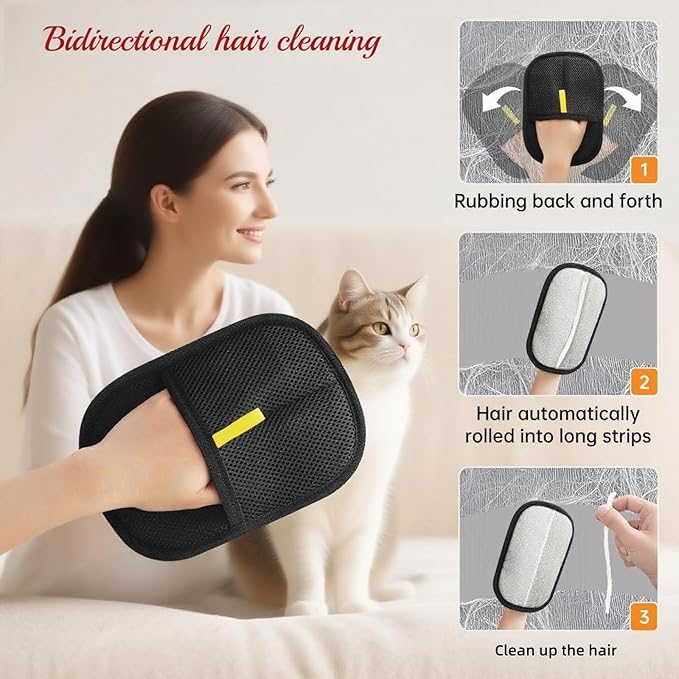 2Pcs Pet Hair Removal Gloves for Dogs and Cats, 2025 Upgraded Electrostatic Magic Hair Remover Glove,Reusable for Couch, Car Seat, Clothing, Carpet, Furniture &amp; Bed Sheets(Black)