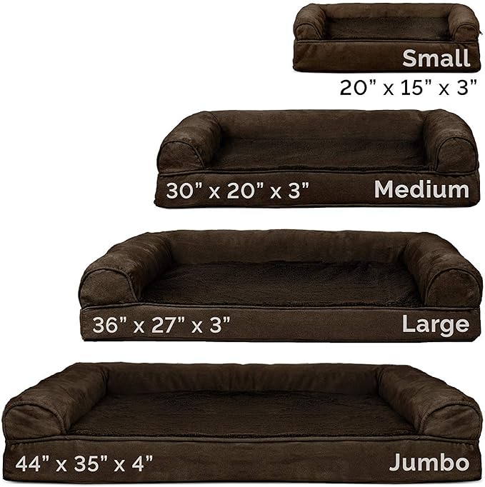 Furhaven Cooling Gel Dog Bed for Large Dogs w/ Removable Bolsters &amp; Washable Cover, For Dogs Up to 95 lbs - Plush &amp; Suede Sofa - Espresso, Jumbo/XL