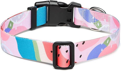 Mercano Adjustable Dog Collar - Special Design Patterns, Soft Nylon Comfortable Durable Pet Collar for Small Medium Large Dogs (L, Watermelon)