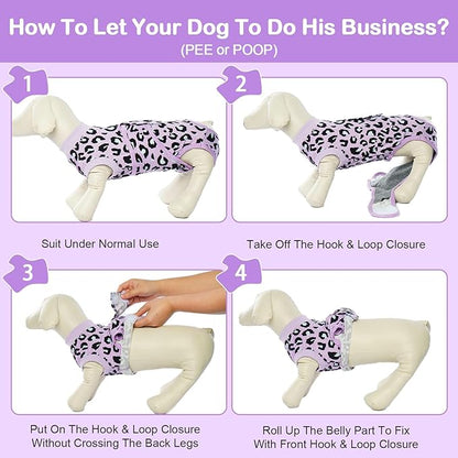 Kuoser Dog Recovery Suit for Dogs After Surgery,Professional Surgical Onesie for Female Male Dogs Spay Neuter,Soft Dog Surgery Suit Bodysuit for Abdominal Wounds Skin Disease,Purple Leopard XS