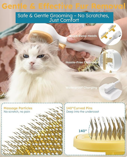 FURGO 3-in-1 Pet Steam Brush for Dogs &amp; Cats – Reduces Static, Long-Pin Head for Long Hair, One-Click Release Button, Dog Spray Brush for Shedding Control (Long)