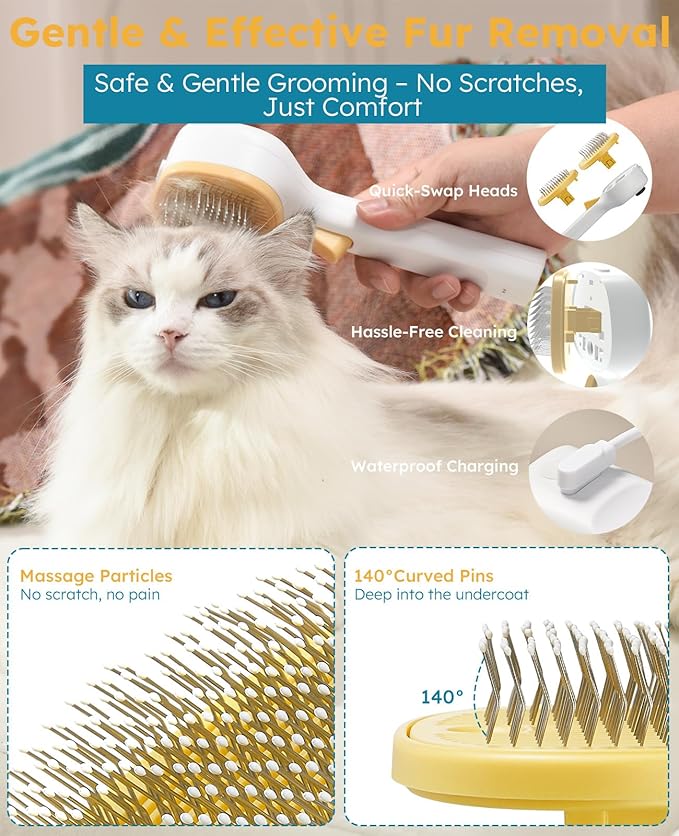 FURGO 3-in-1 Pet Steam Brush for Dogs &amp; Cats – Reduces Static, Short-Pin Head for Short Hair, One-Click Release Button, Dog Spray Brush for Shedding Control (Short)