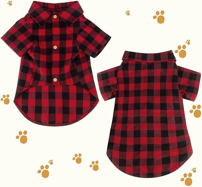 Plaid Buffalo Dog Outfit - Soft Casual Dog &amp; Cat Clothes for Small to Large Puppies - Red, Halloween &amp; Christmas Costume (L)