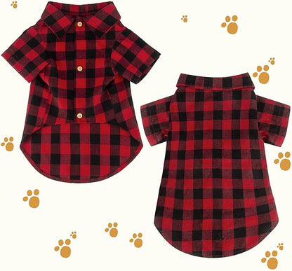 Plaid Buffalo Dog Outfit - Soft Casual Dog &amp; Cat Clothes for Small to Large Puppies - Red, Halloween &amp; Christmas Costume (L)