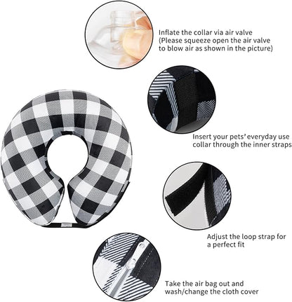 CuteBone Inflatable Dog Donut Collar with Removable Soft Fleece Covers for Small/Medium/Large Dogs and Cats After Surgery GWB03M
