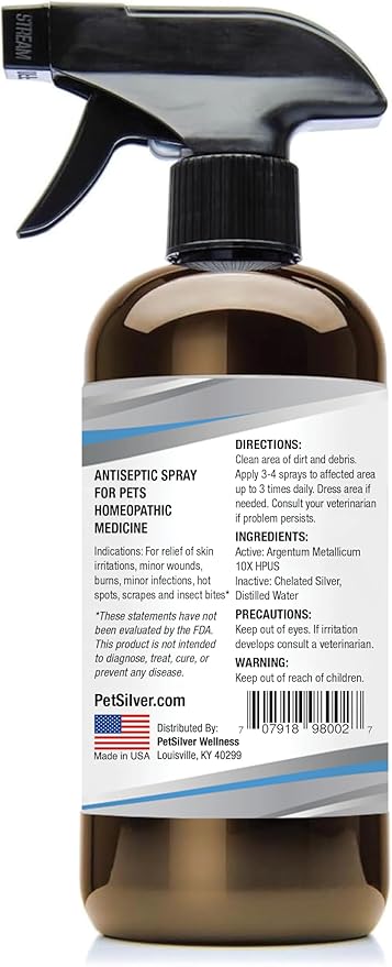 PetSilver Wound &amp; Skin Spray - Dog Wound Spray, Hot Spot, Allergy Relief for Dogs, Itch Spray for Cats - Natural Skin Soother - Chelated Silver, Superior to Colloidal Silver - Made in USA - 16 fl oz