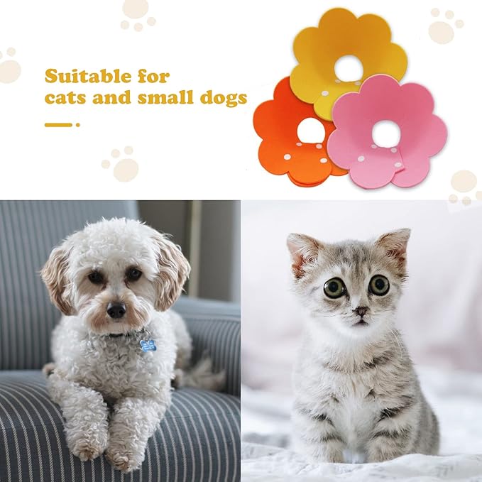 3-Pack Cat Recovery Collar - Sunflower Neck Cone, Anti-Licking, Prevents Biting &amp; Scratching (Pink, Orange, Yellow) (M)